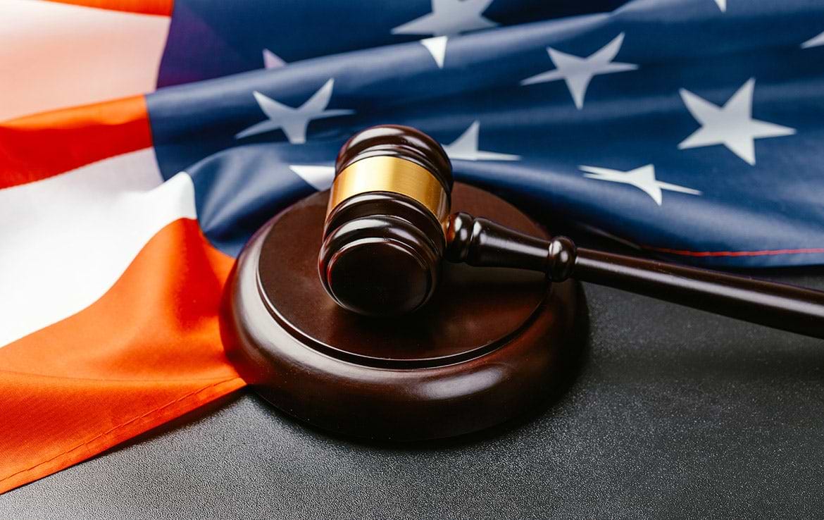 judges gavel judges gavel with American flag on table