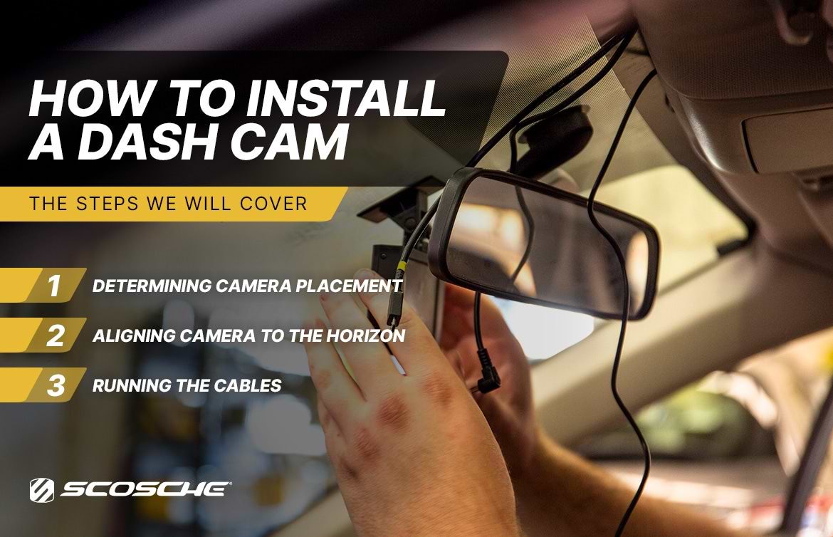 How to Install a Dash Cam - The Steps We Will Cover. How to Install a Dash Cam - The Steps We Will Cover. 1. Determining Camera Placement. 2. Aligning Camera to the Horizon. 3. Running the Cables