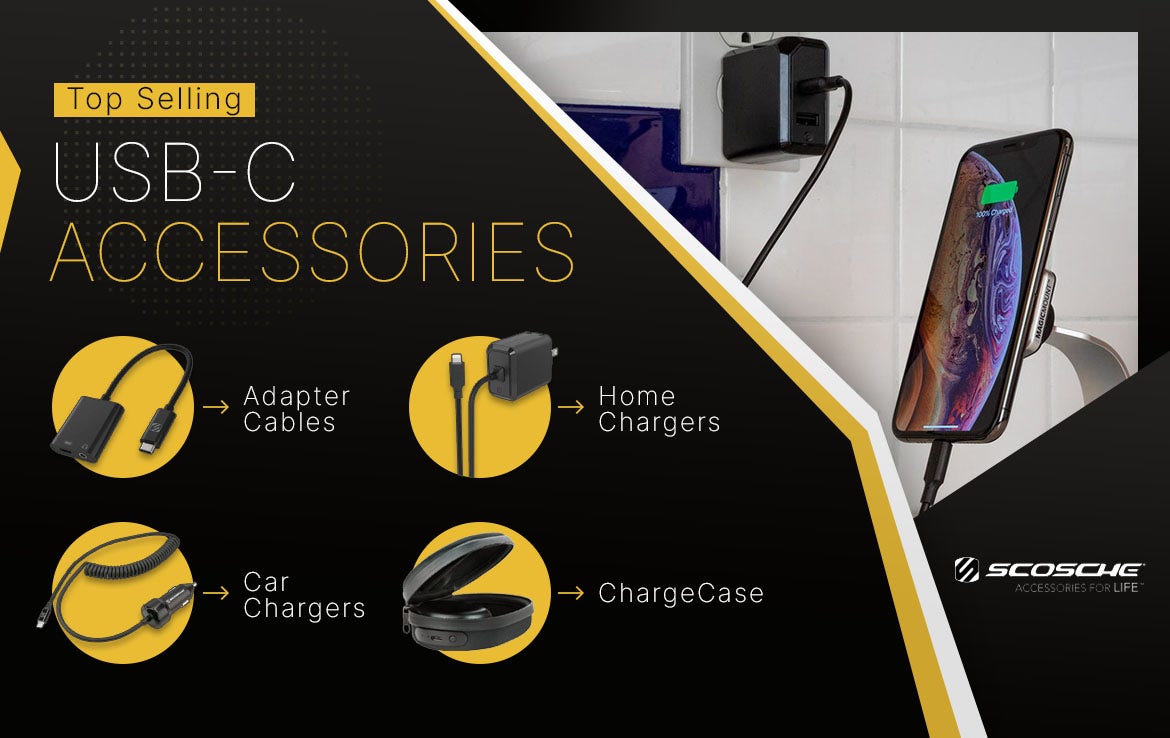 top selling usb c accessories top selling usb c accessories - adapter cables, home chargers, car chargers, charge case. iphone mounted to home mount and charging via wall outlet charger