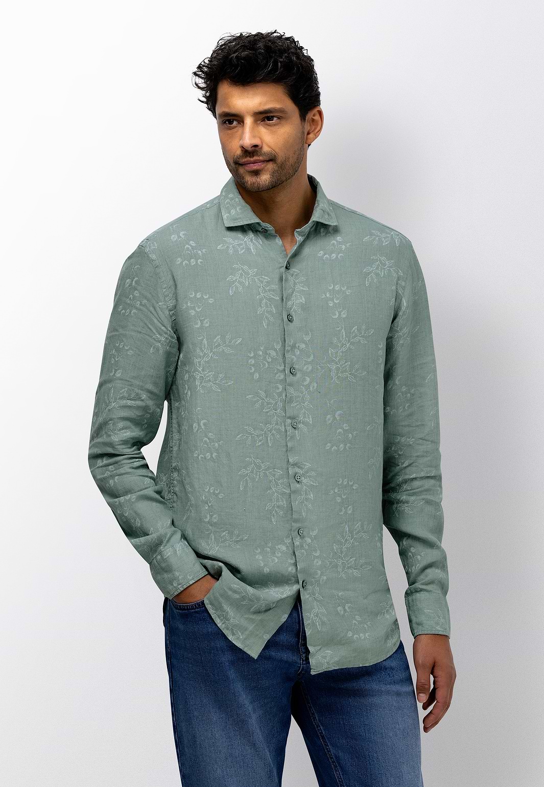 Chemise En Lin Brodée - Le Garage - Taille 2 - Manches Longues - Occasion Très Bon état