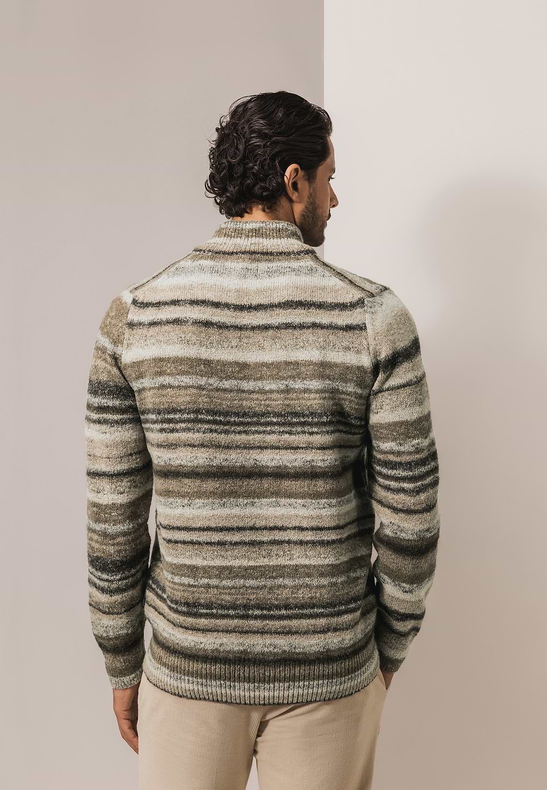 Stuburt Tawny gebreide trui met halve rits voor heren, Druppel Marl, XL