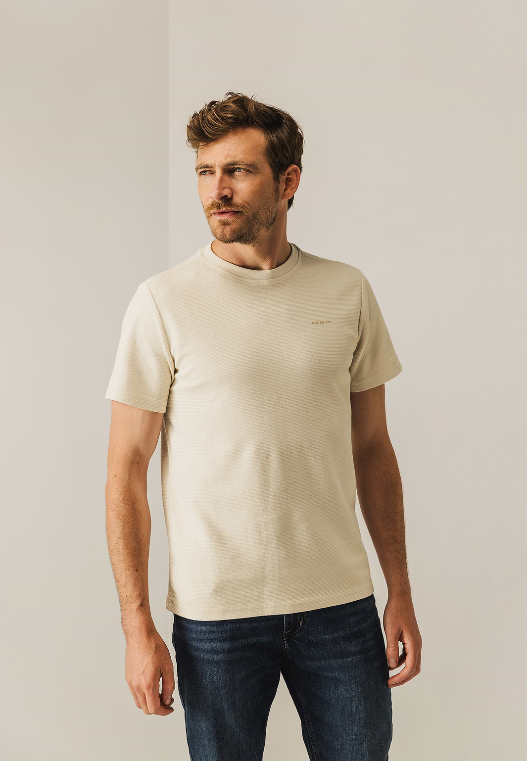 Ronde-hals-T-shirt-met-structuurpatroon