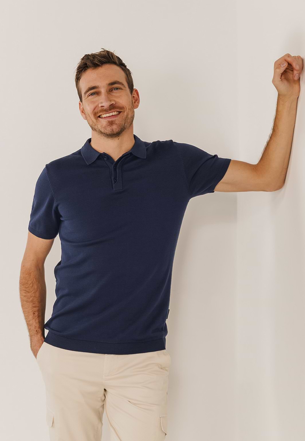 Gebreide-polo-met-korte-mouwen