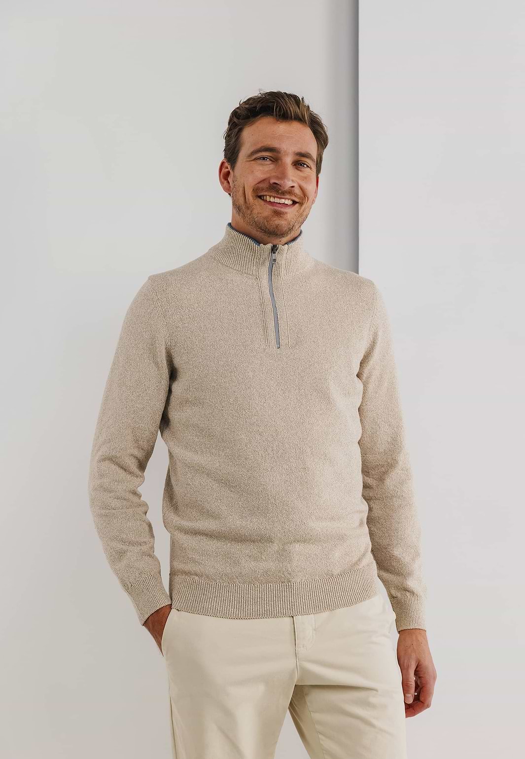 Mouliné-trui-met-halve-rits