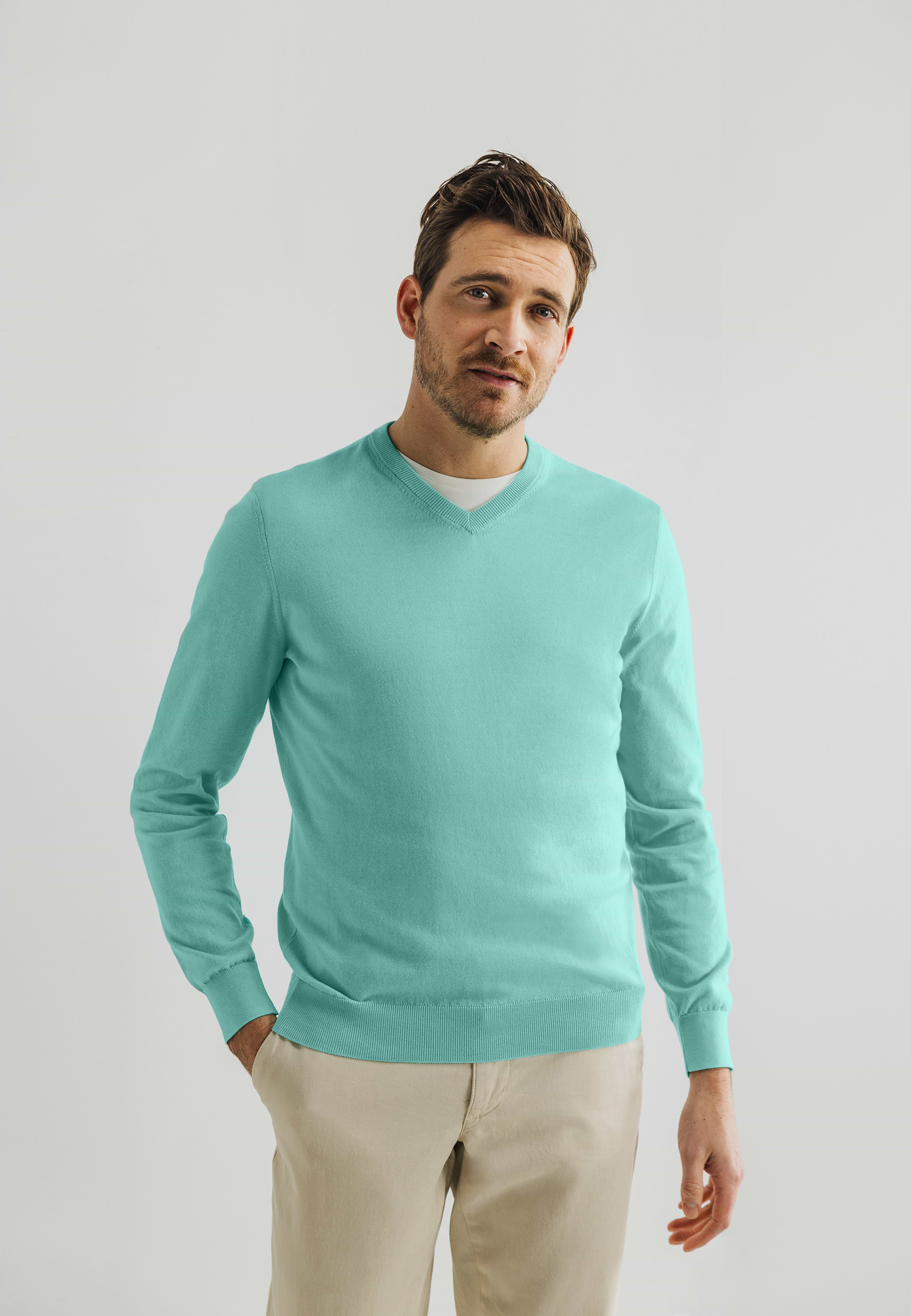 state of art V-hals trui van katoen mintblauw uni Korting Kleding