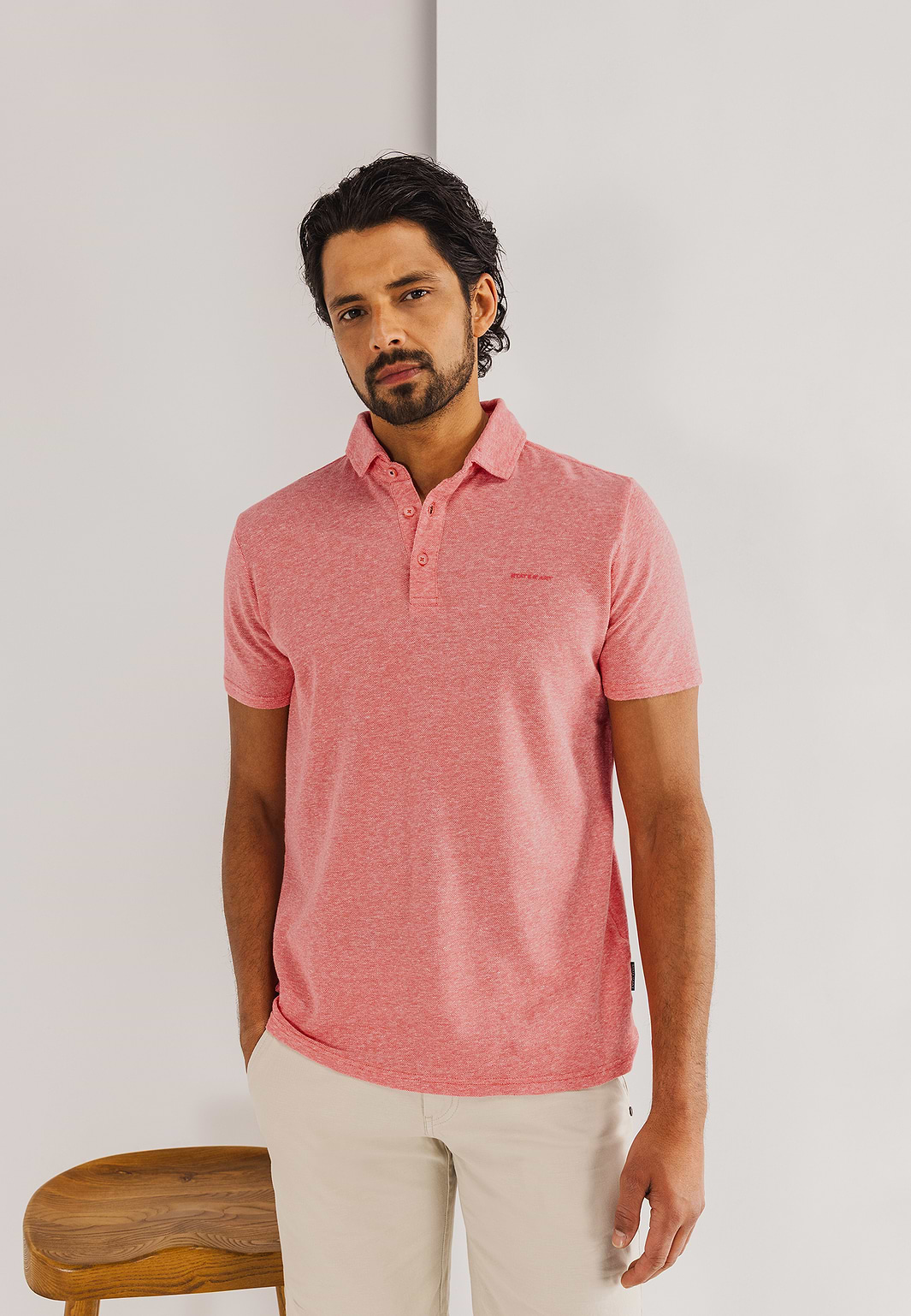 Piqué-Poloshirt-mit-meliertem-Design