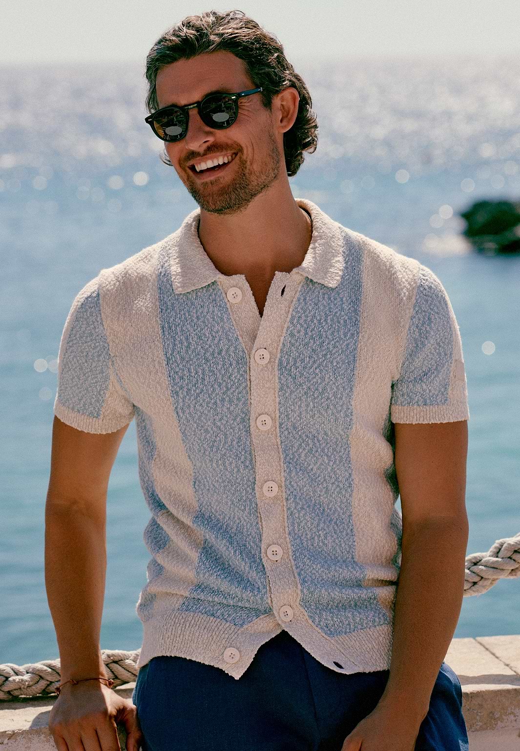 Knitted-polo-cardigan-in-fancy-yarn