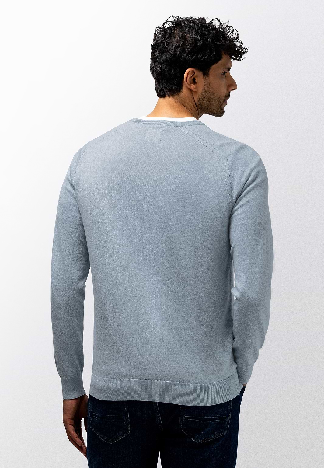 Melierter-Pullover-mit-V-Ausschnitt