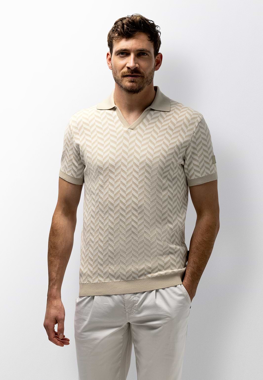 Polo-met-jacquard-visgraatmotief