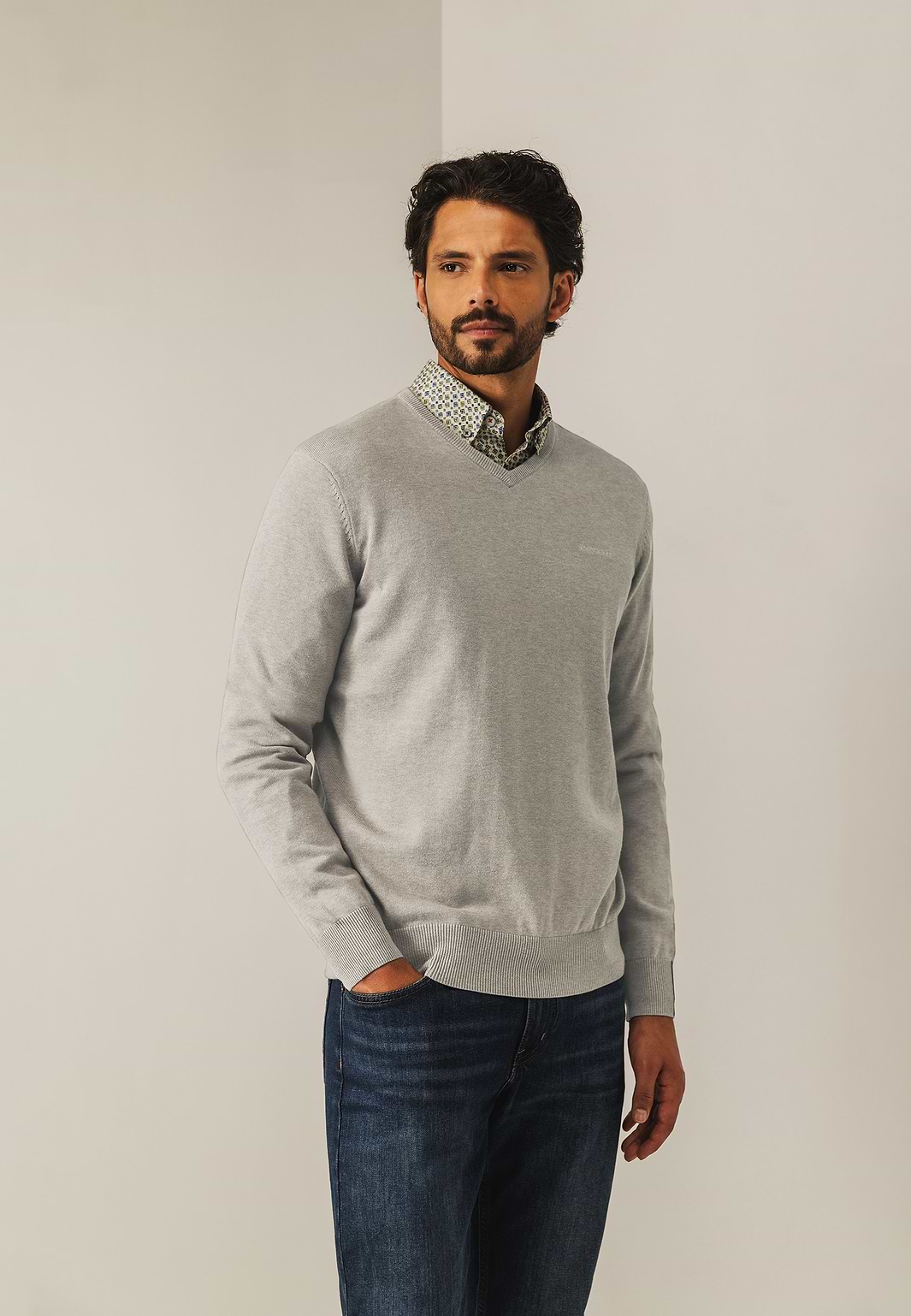 Katoenen trui met V-hals