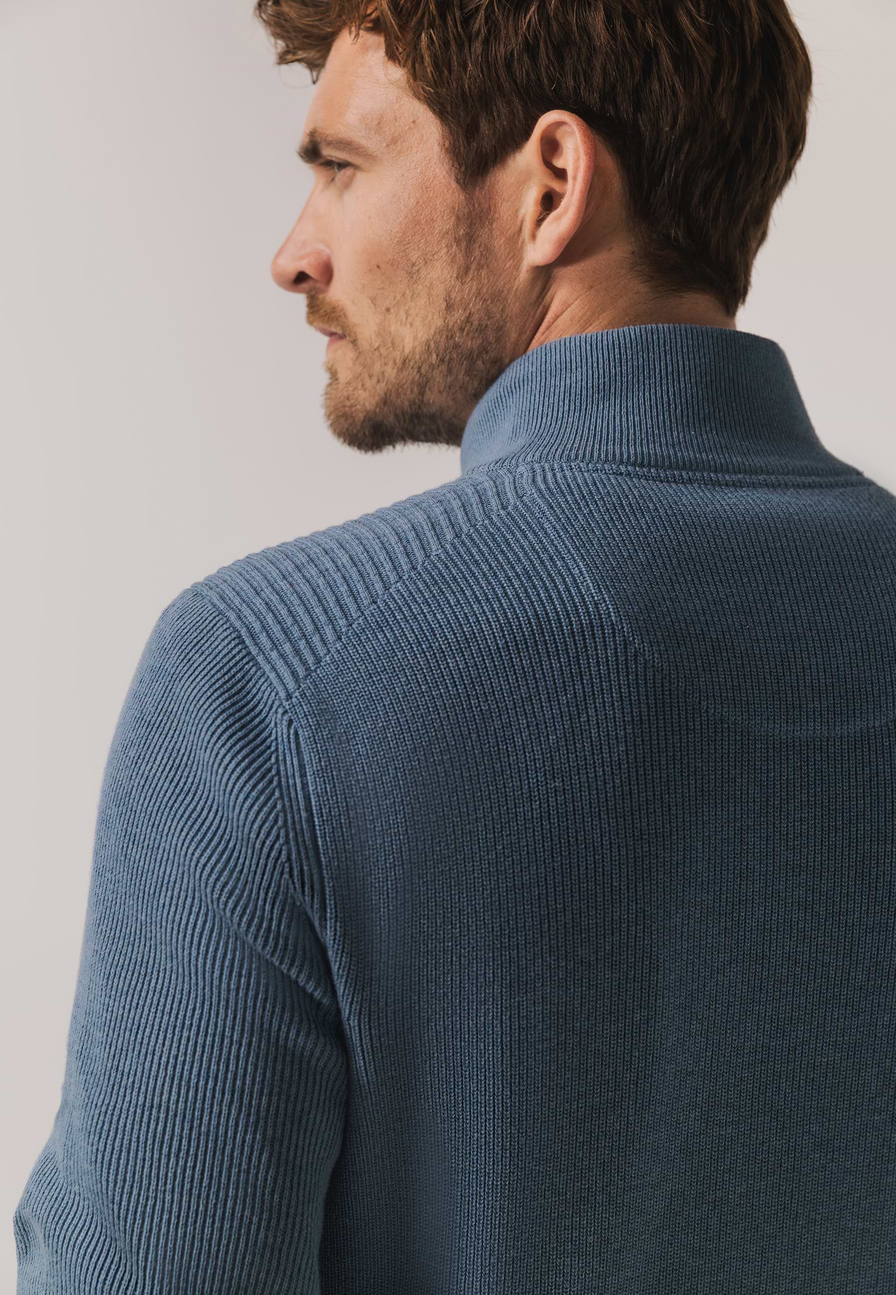 Jumper with half-zip and structured pattern