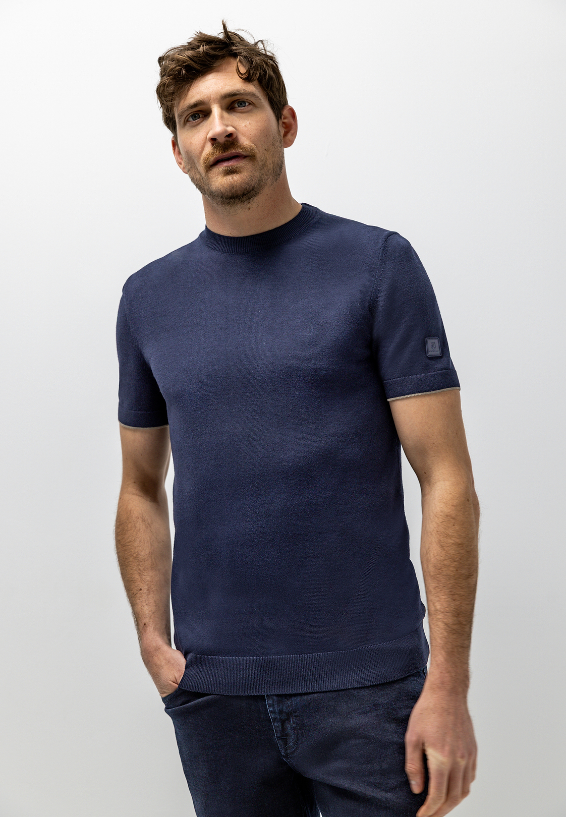 Fine-knit crew neck T-shirt