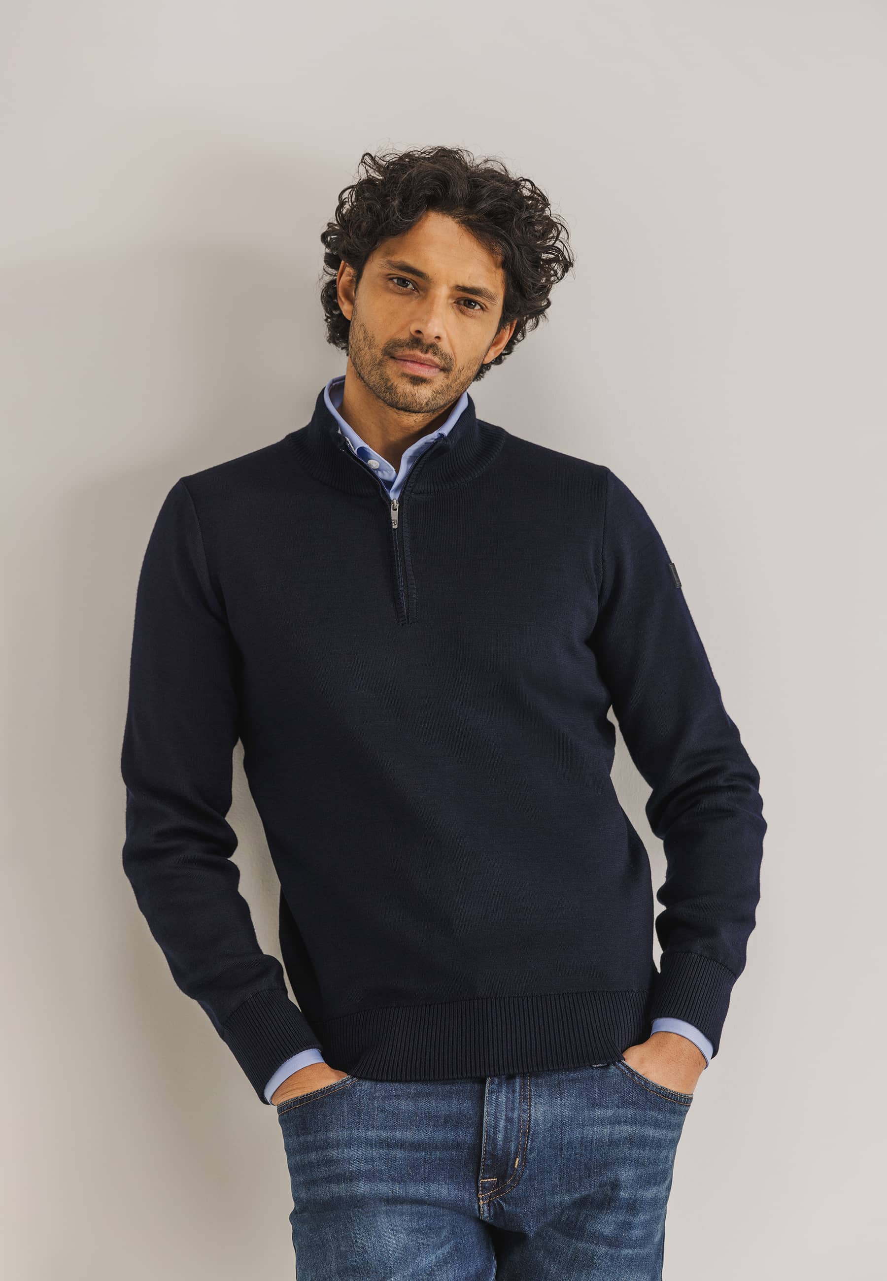 state of art ESSENTIALS trui van een wol-mix donkerblauw uni Top uitverkoop  Kleding