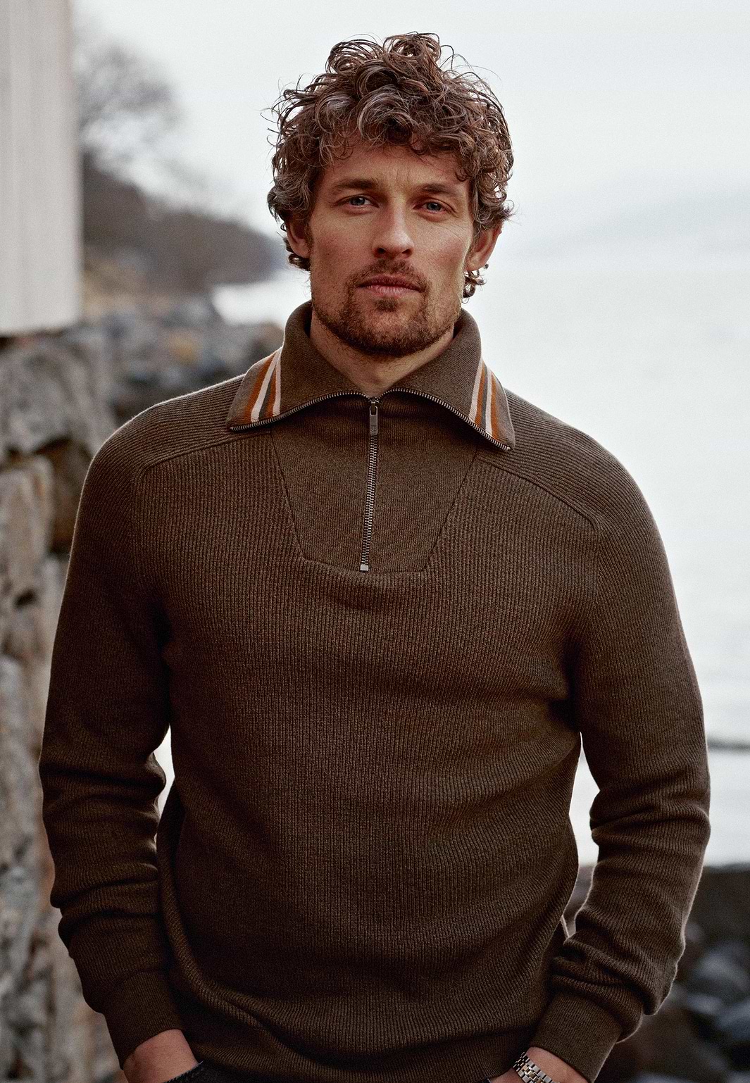 Heren Trui Met Rits Kasjmier Blend Business Casual Sweater Met