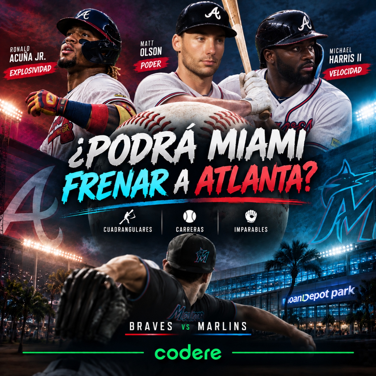 Acuña Jr., Olson y Harris II en el Braves vs Marlins de MLB 2026