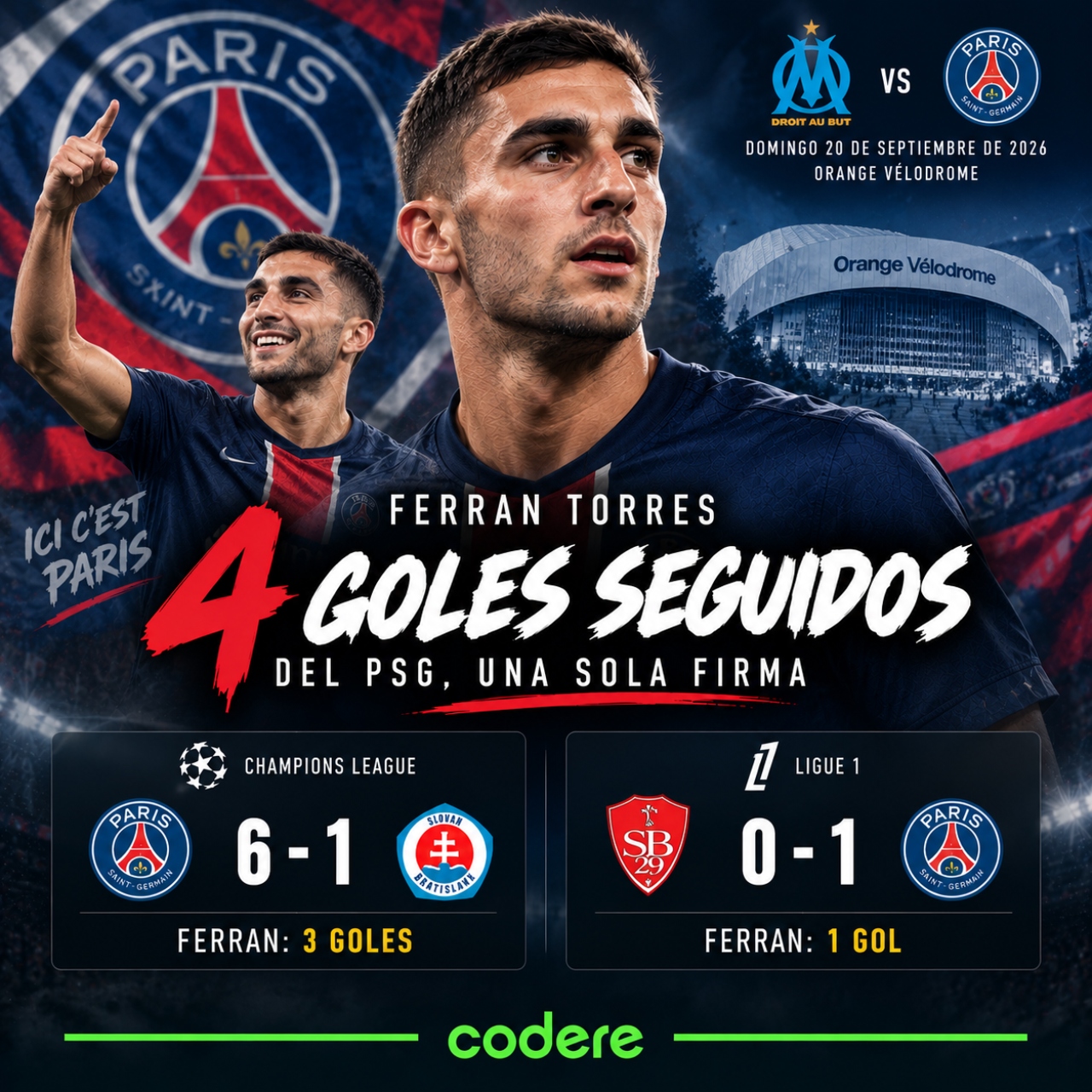 Ferran torres en el Marseille vs PSG de Ligue 1 2026
