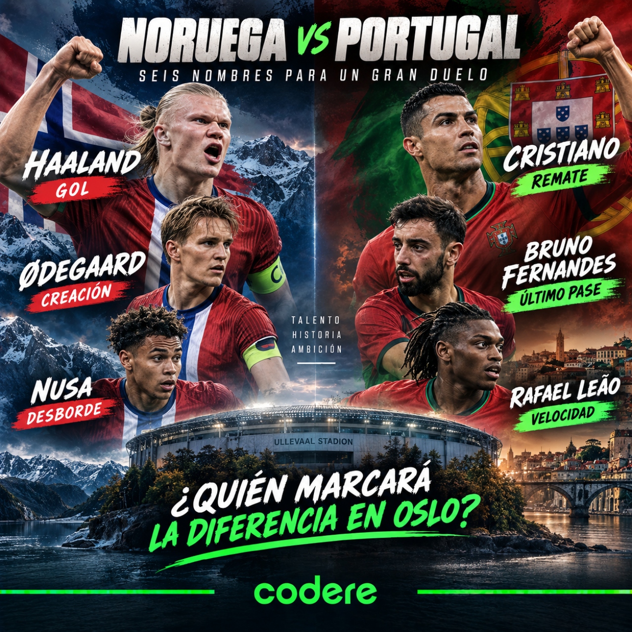 Haaland vs Cristiano en el Noruega vs Portugal 2026