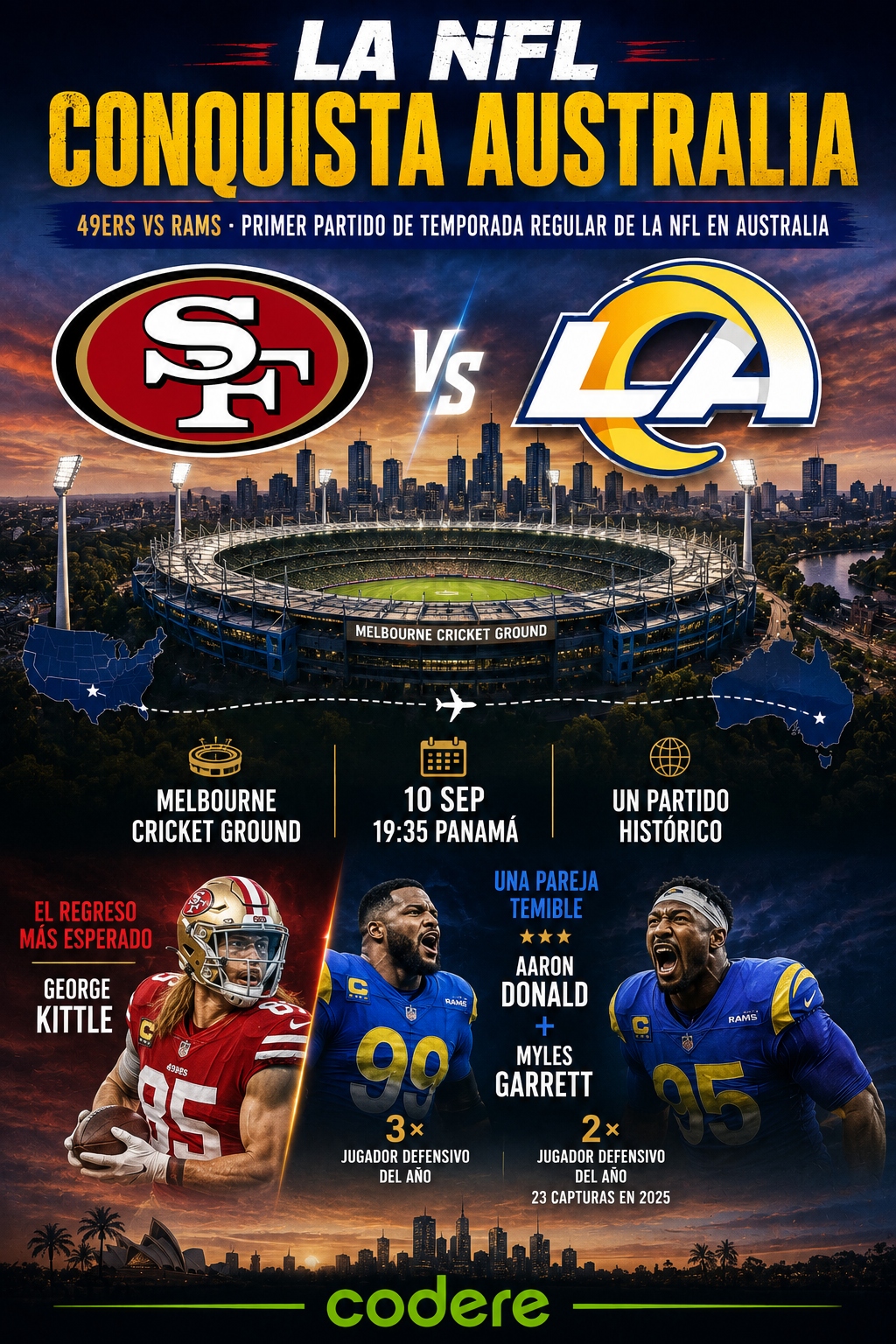 Infografía de San Francisco 49ers vs Los Angeles Rams NFL 2026