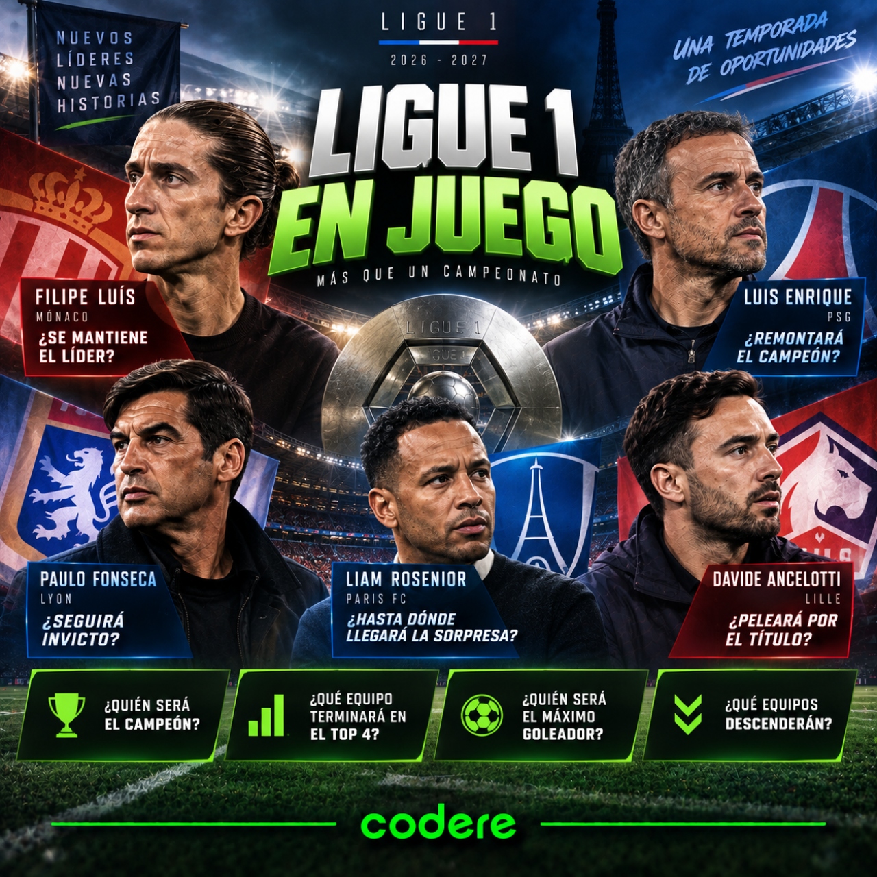 monaco, psg, lyon, paris y lille en Ligue 1 2026