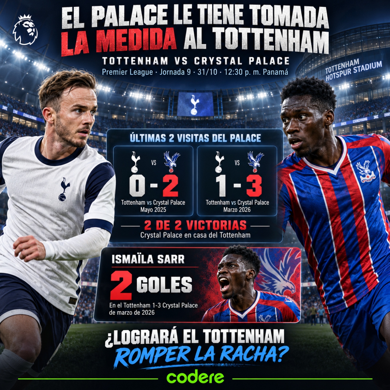 historial de partidos entre Tottenham vs Crystal Palace
