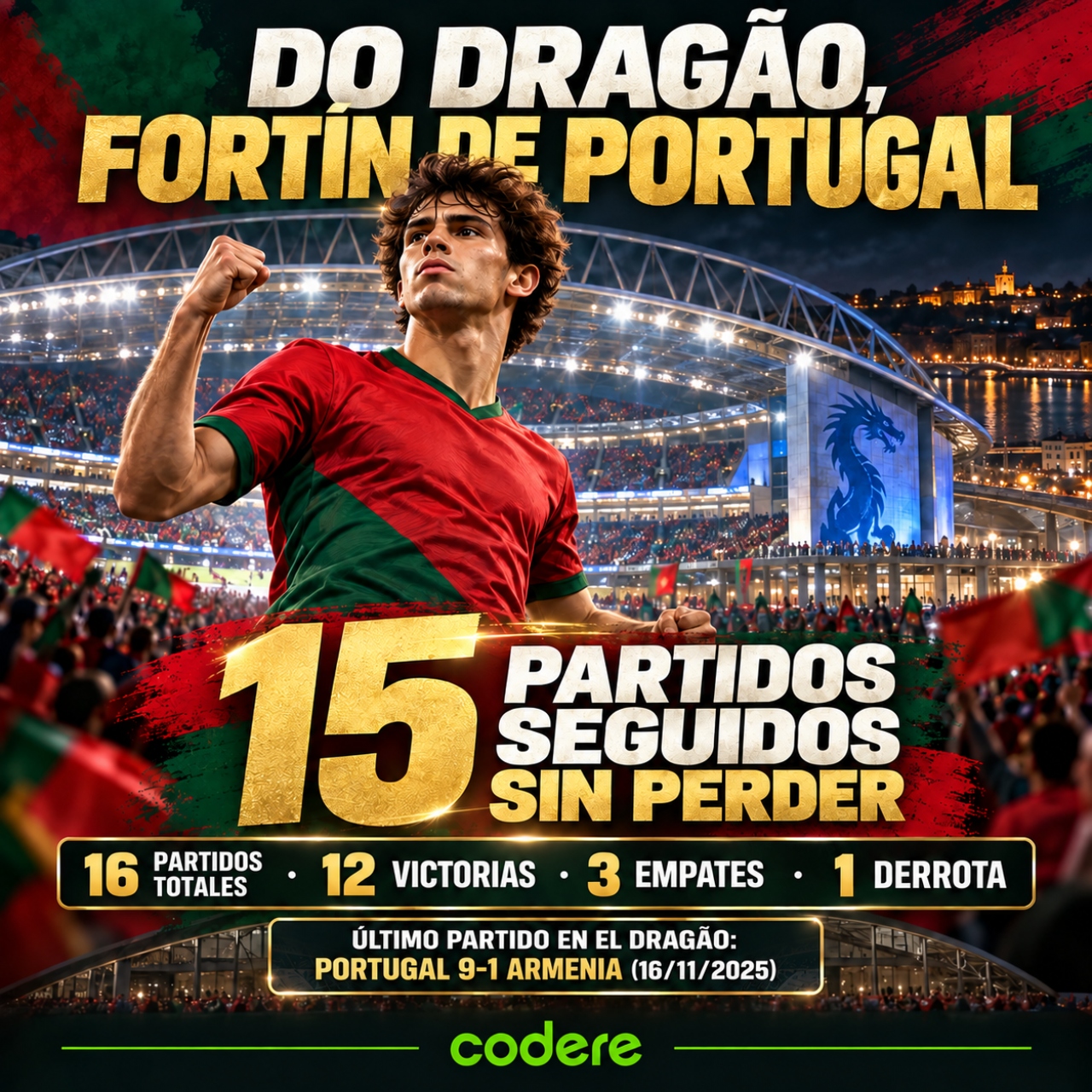 locales con racha de 15 partidos sin perder antes del Portugal vs Noruega 2026