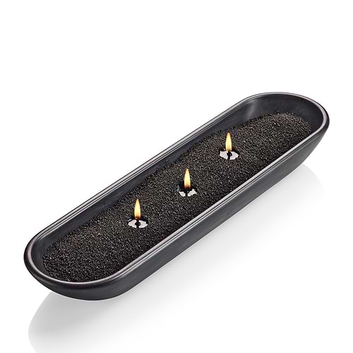 סט אגרטל בטון מאורך שחור עם קילו פניני שעווה שחורה בניחוח WOOD SPICE עם 30 פתילים