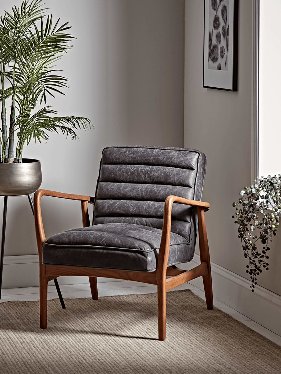 Ribbed Leather Armchair - Black
