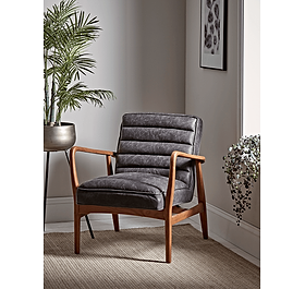 Ribbed Leather Armchair - Black