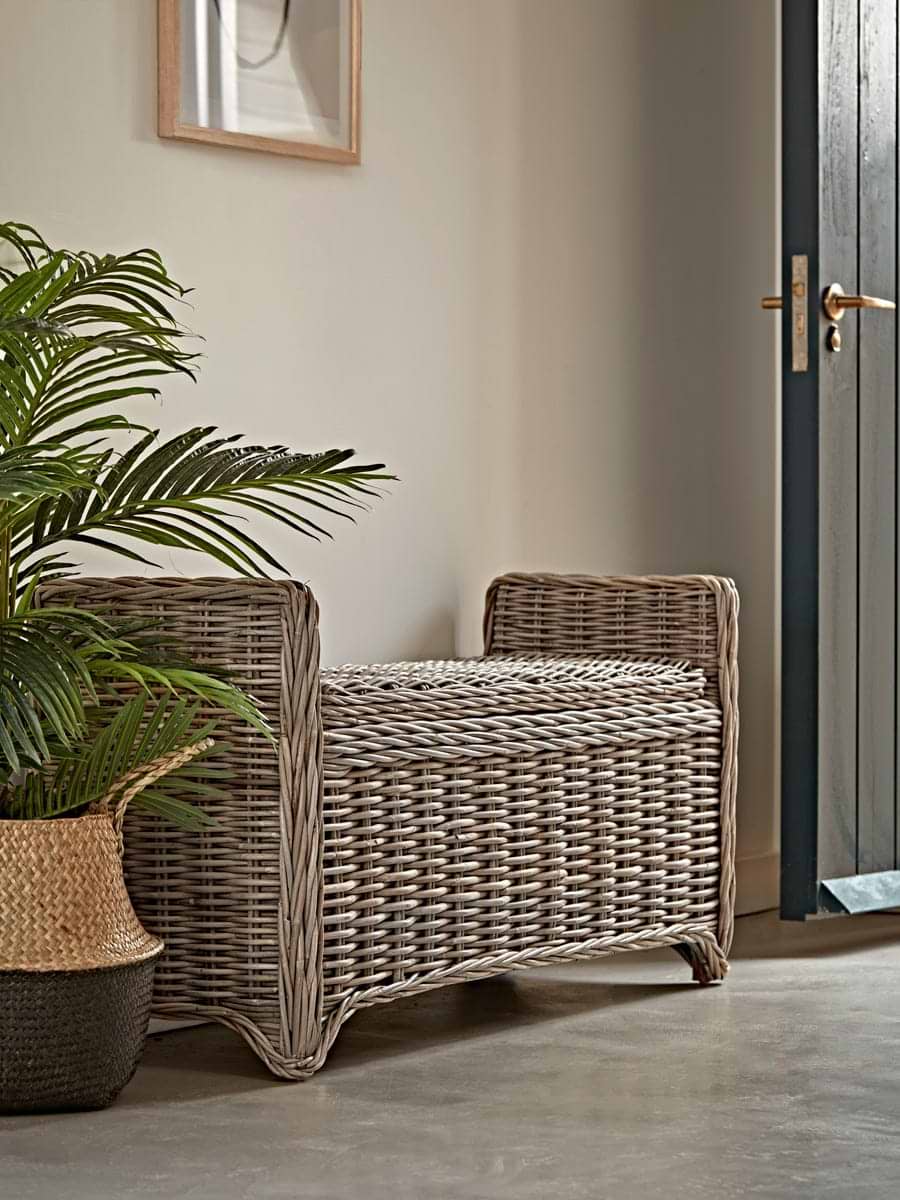 Round Rattan Storage Bench - Large