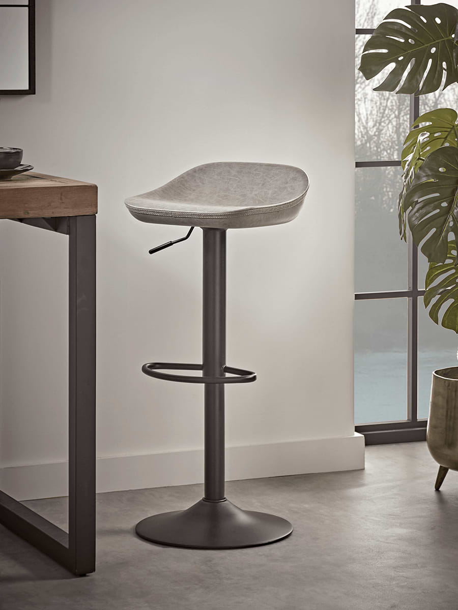 Two Faux Leather Counter Stools - Grey