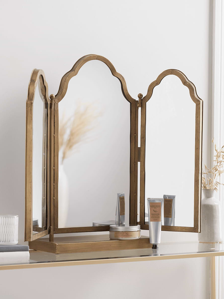 Folding Table Mirror Brass