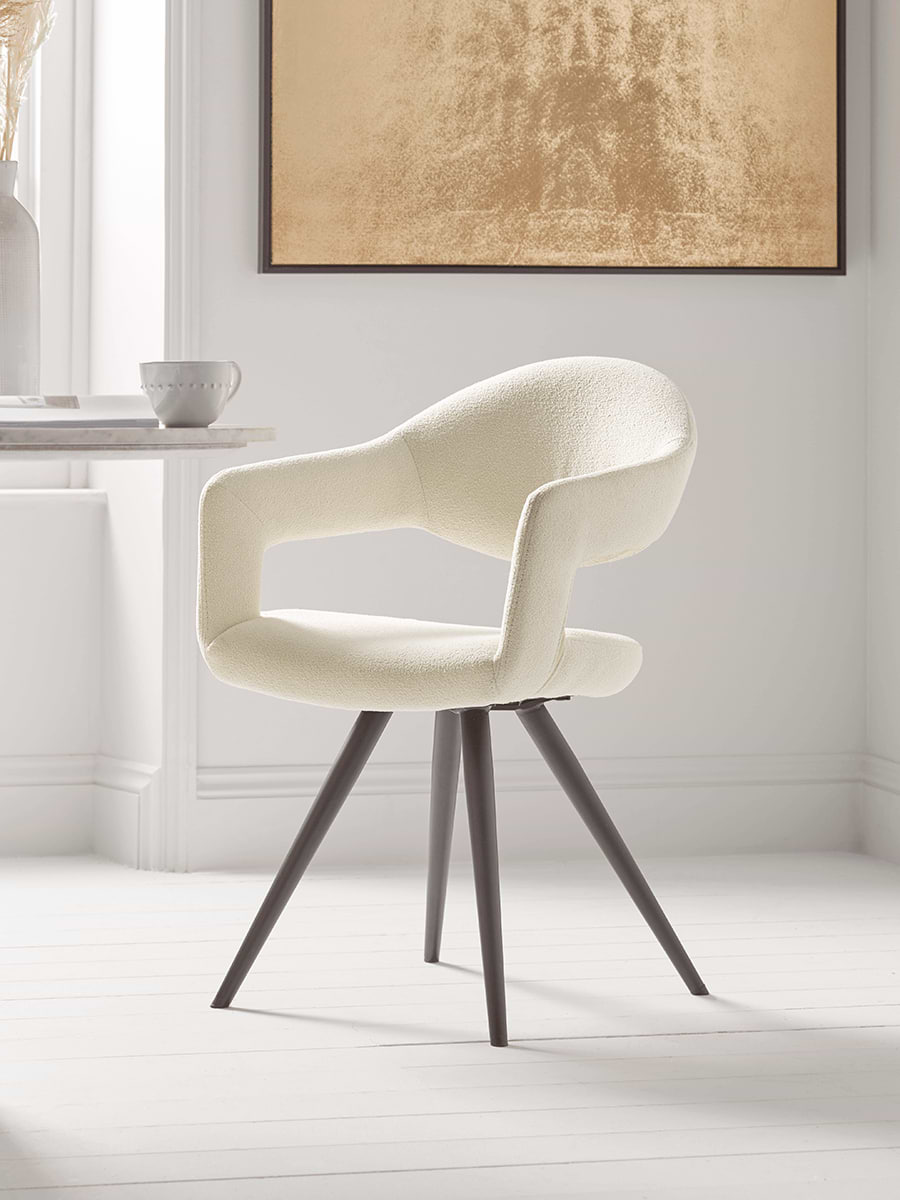 Two Bouclé Dining Chairs - White
