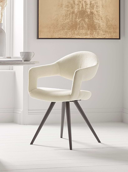 Two Bouclé Dining Chairs - White