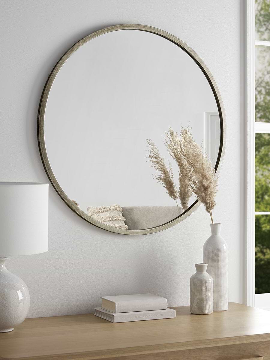 Burnished Silver Bevelled Round Mirror - Large
