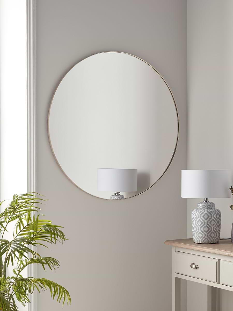 Antique Silver Slim Frame Round Mirror - Extra Large