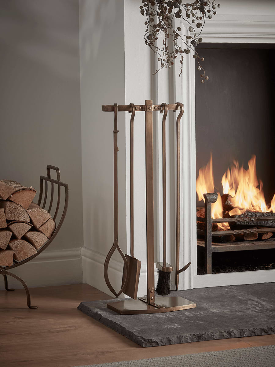 Tall Brass Fireside Set