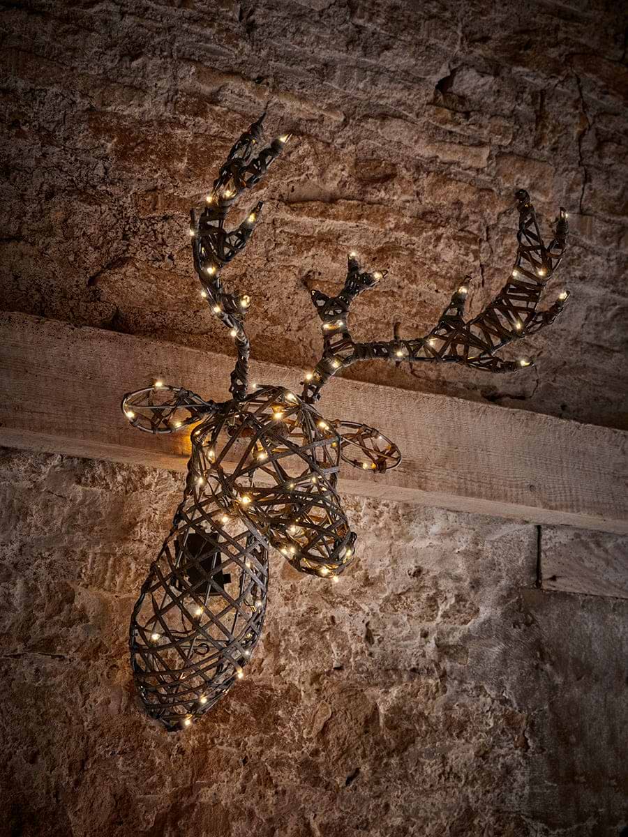 Indoor Outdoor Faux Rattan Light Up Stag Head