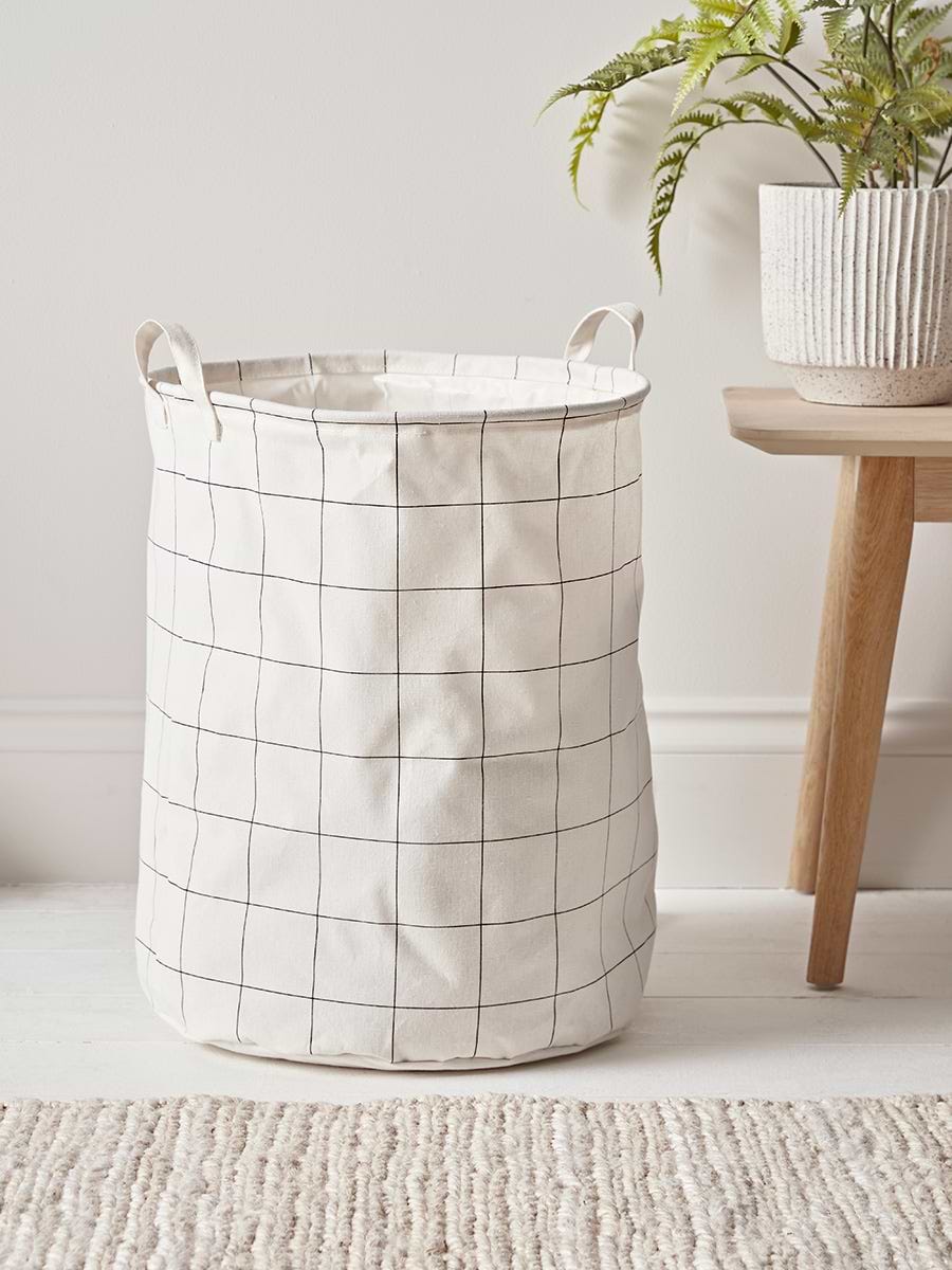 Black & White Checked Laundry Basket