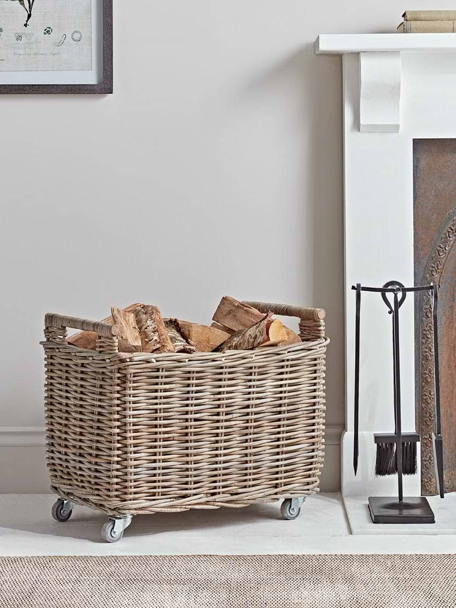 Rattan Log Basket Trolley
