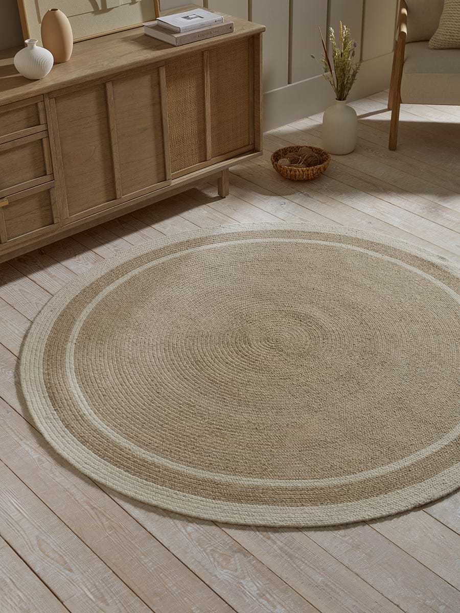Agna Round Border Rug - Natural