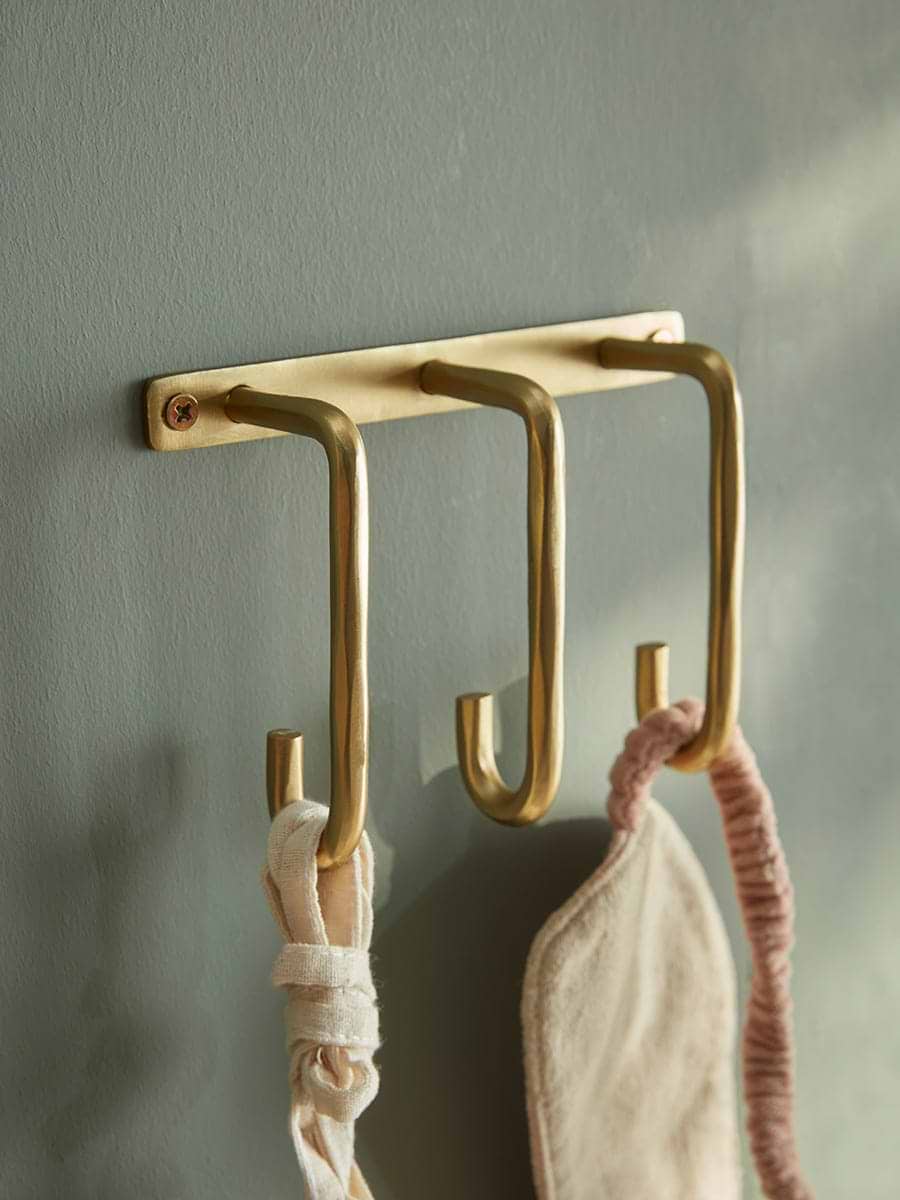 Hammered Brass Triple Hook