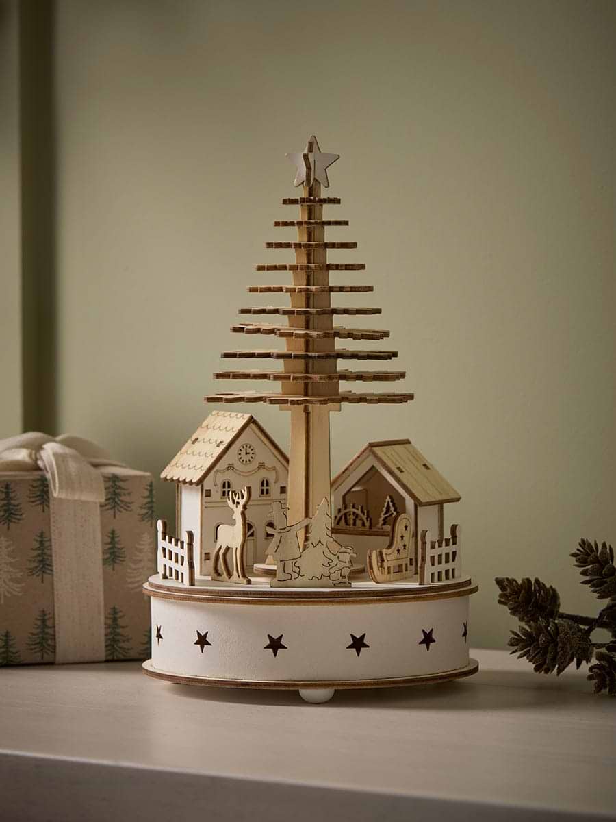 Christmas Tree Wooden Lit Village