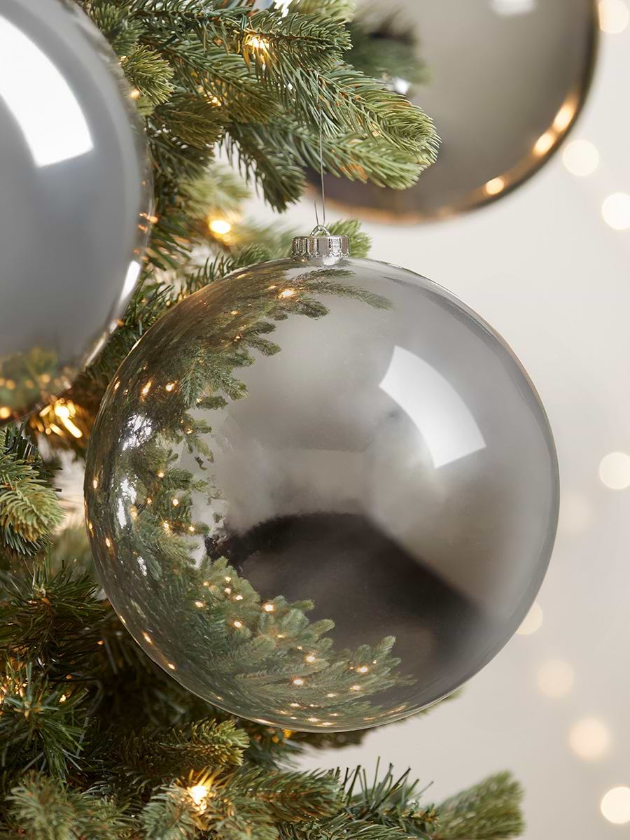 Three Oversized Shatterproof Baubles - Silver - 20cm