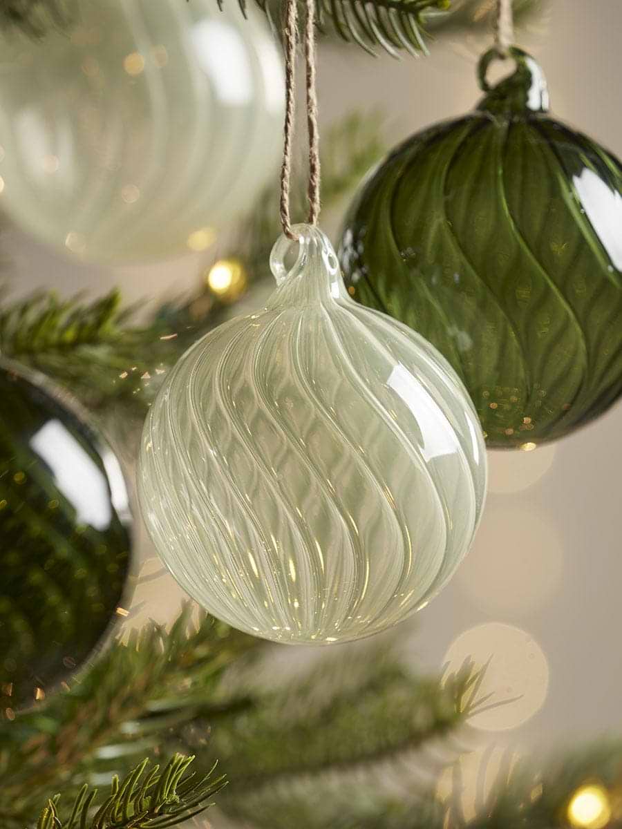 Six Swirl Glass Baubles - Spruce - Small