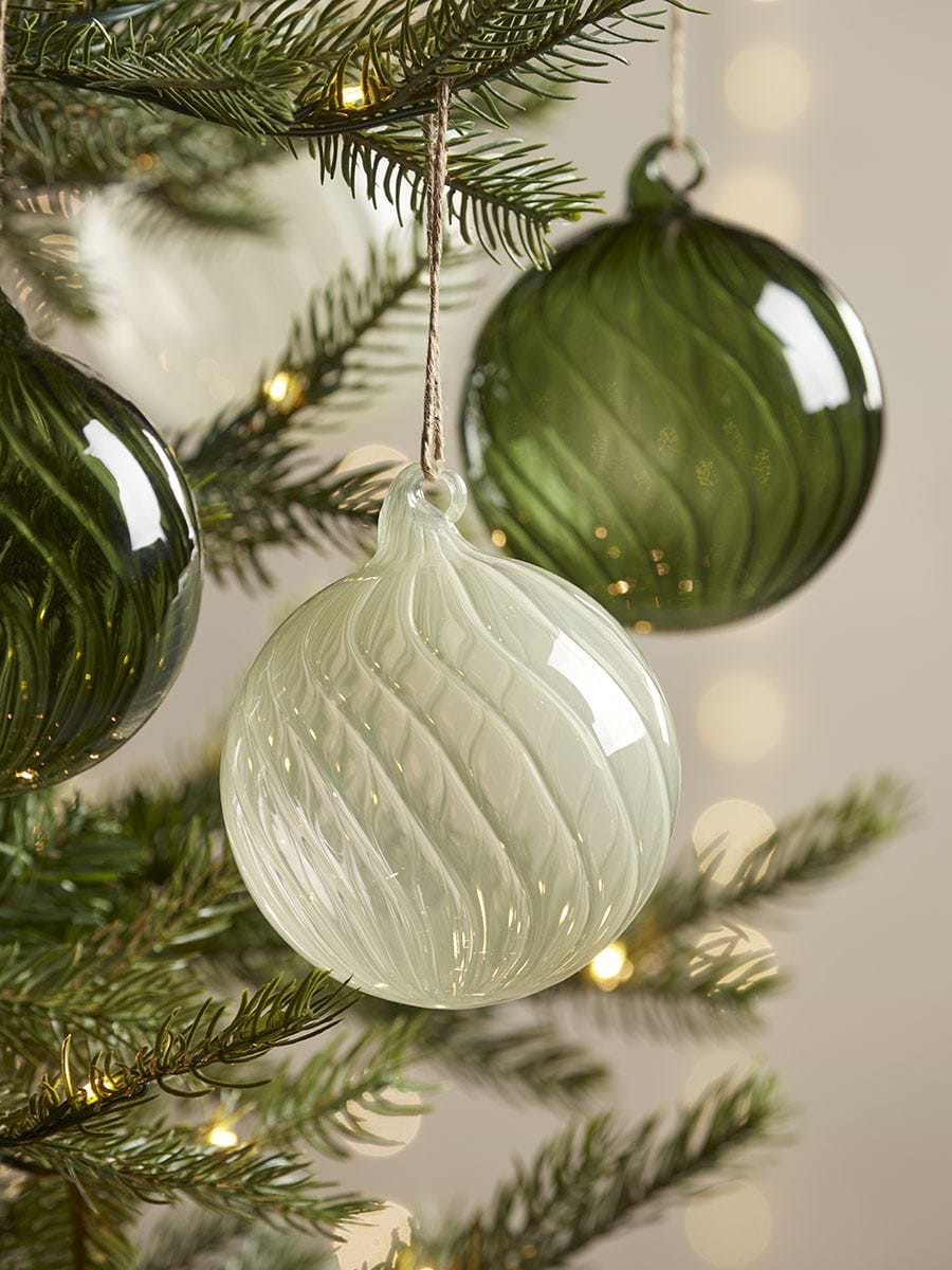 Six Swirl Glass Baubles - Spruce - Large
