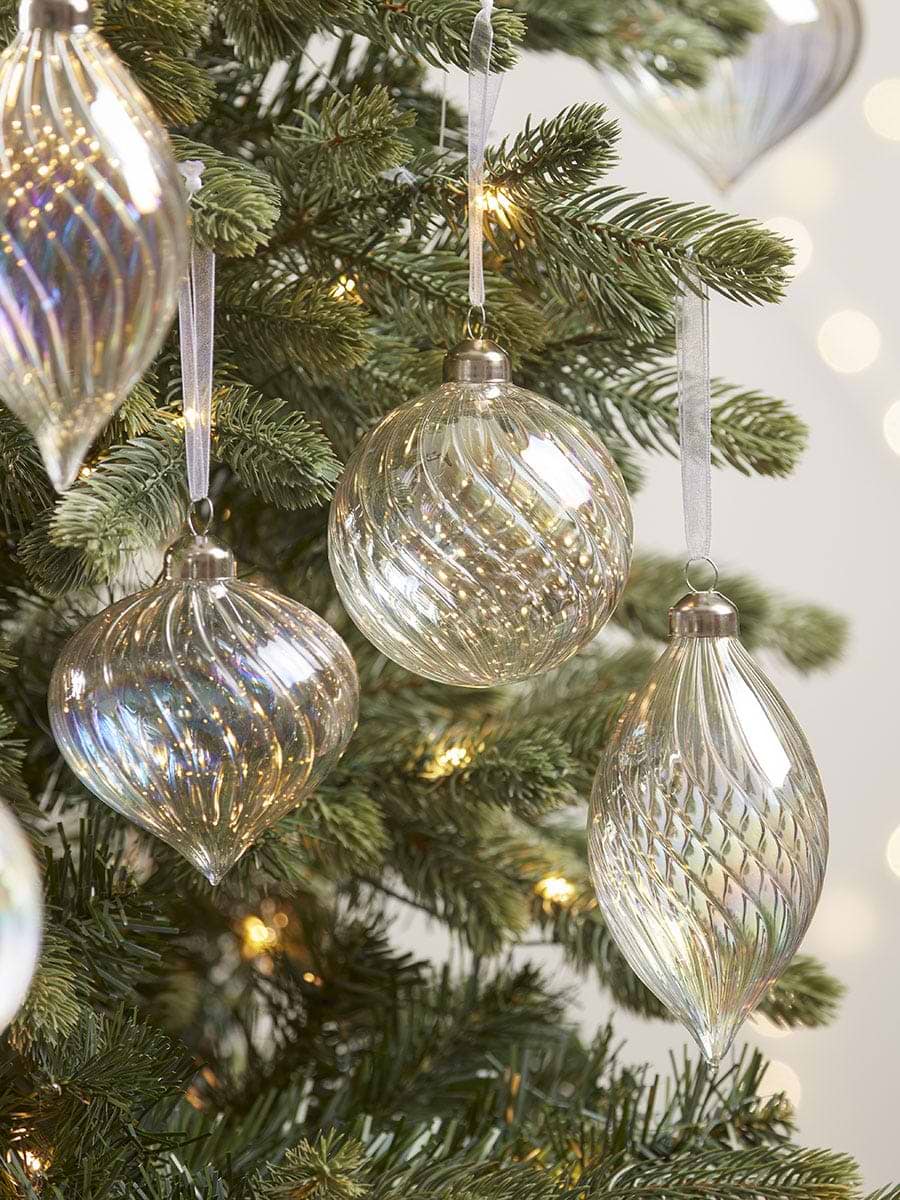 Twelve Swirl Irridescent Glass Baubles