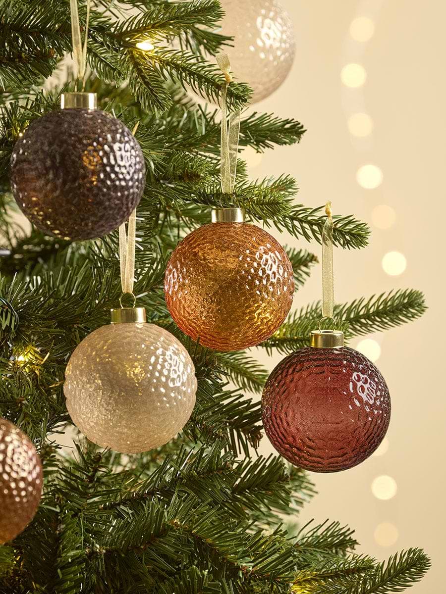 Twelve Textured Glass Baubles - Cinnamon Mix