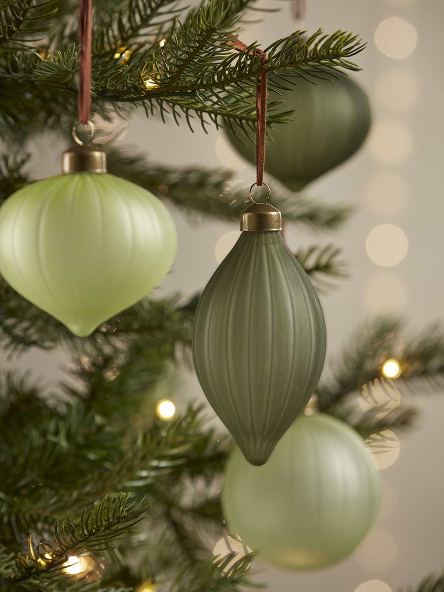 Twelve Frosted Glass Baubles - Moss Mix