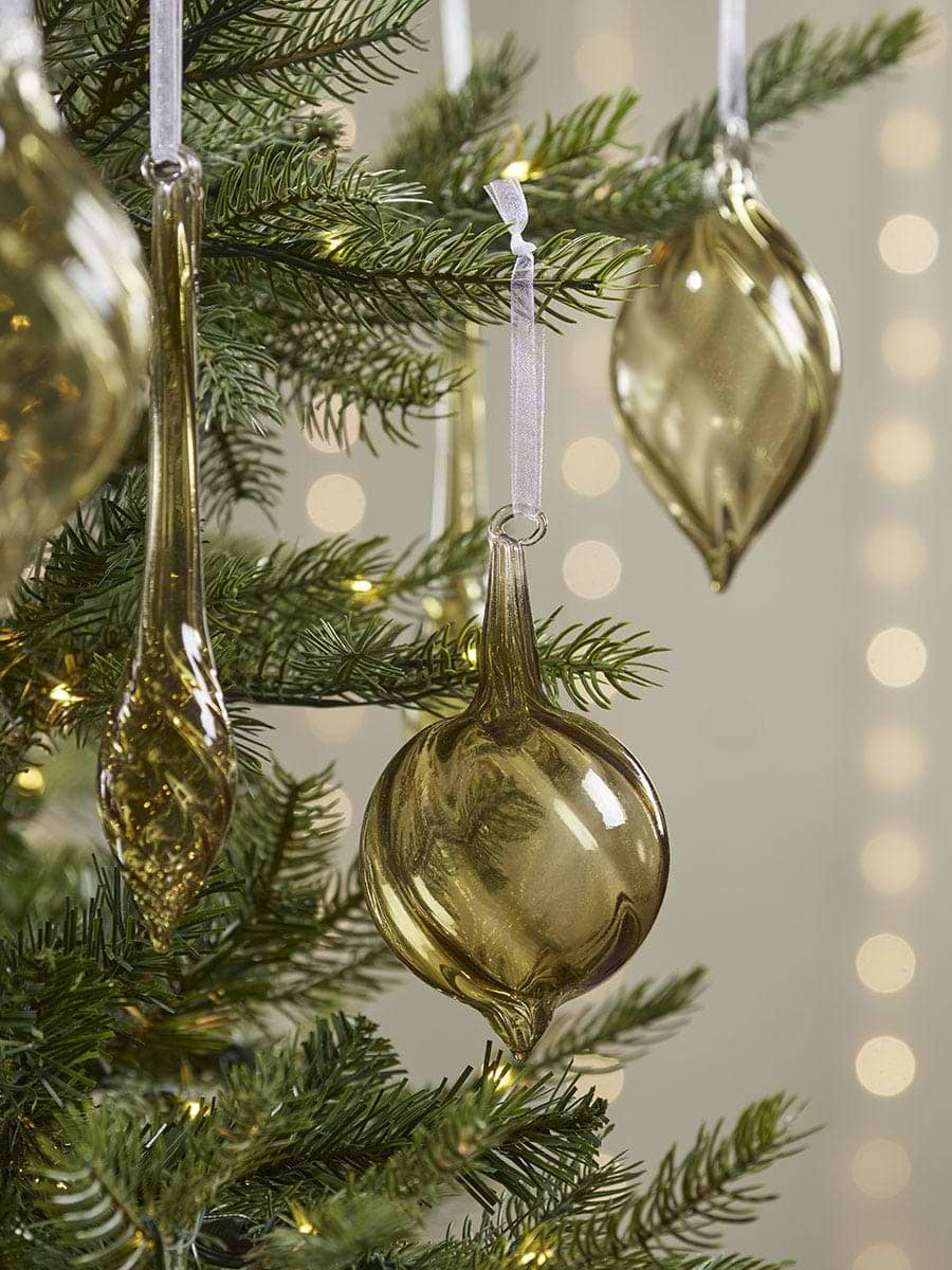 Six Twisted Glass Drops - Moss