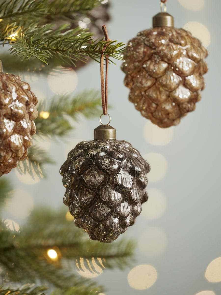 Six Large Marbled Pinecone Glass Baubles